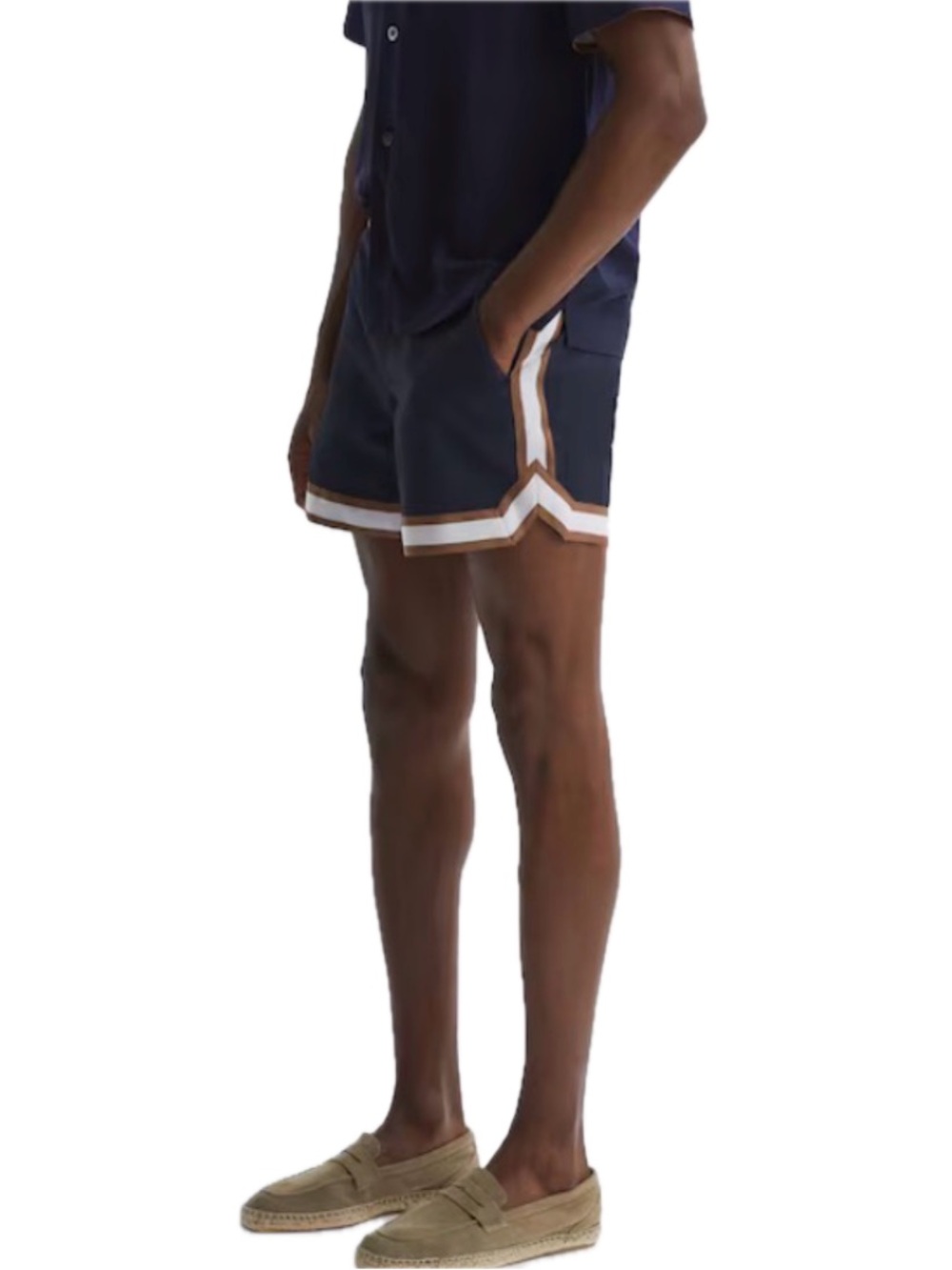 Reiss | Ché Baller Elasticated Waist Contrast Swim Shorts in Navy/Tobacco XL